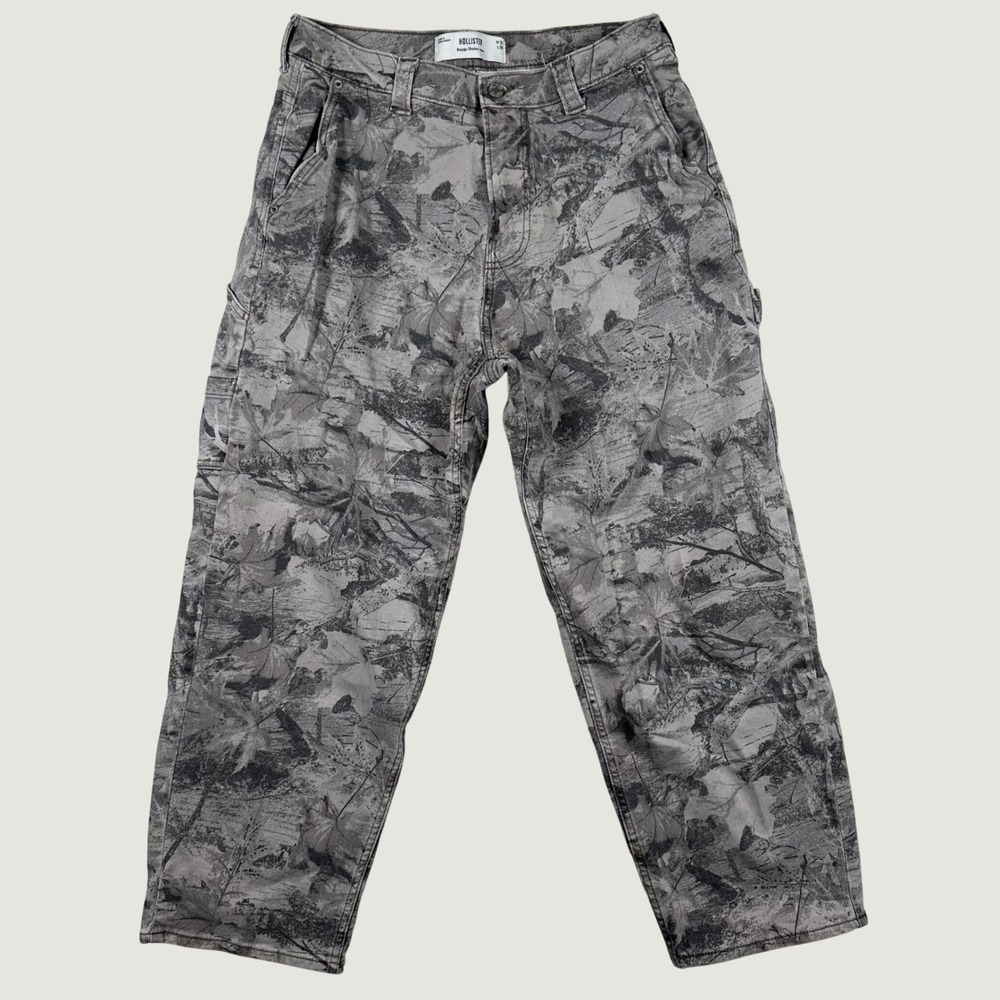 Hollister Baggy Skater Jeans Mens 31x30 Leaf Camo Denim Gray Y2K Grunge Utility